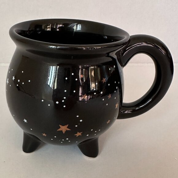 Coffee Mug Ceramic Cup Black w/ Gold & Blue Stars 10 oz - Picture 2 of 6